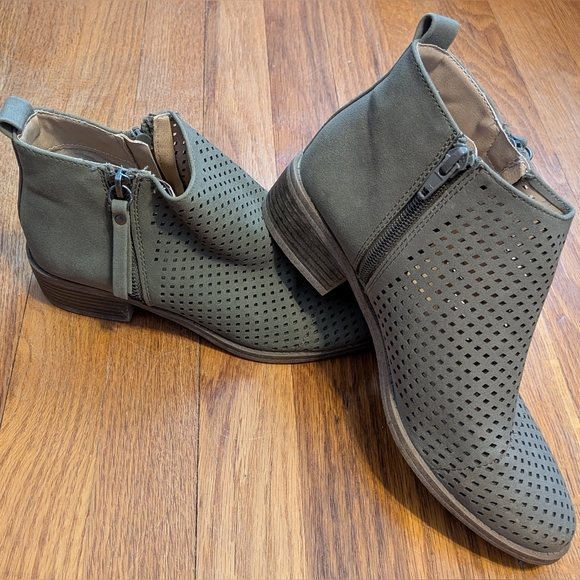 Women's Olive Green Perforated Ankle Boots - Picture 2 of 4